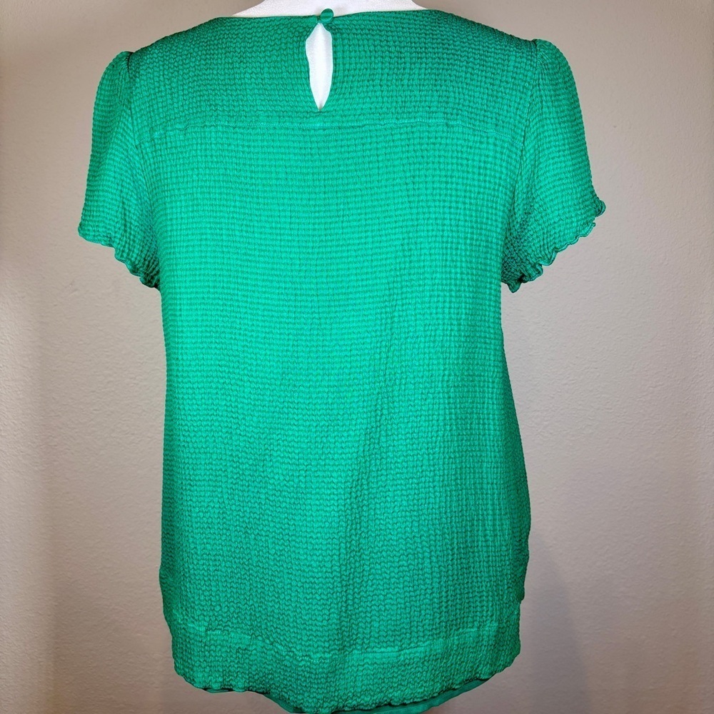 J. Crew Vibrant Green Textured Silk Blouse Size 14 - Picture 4 of 7